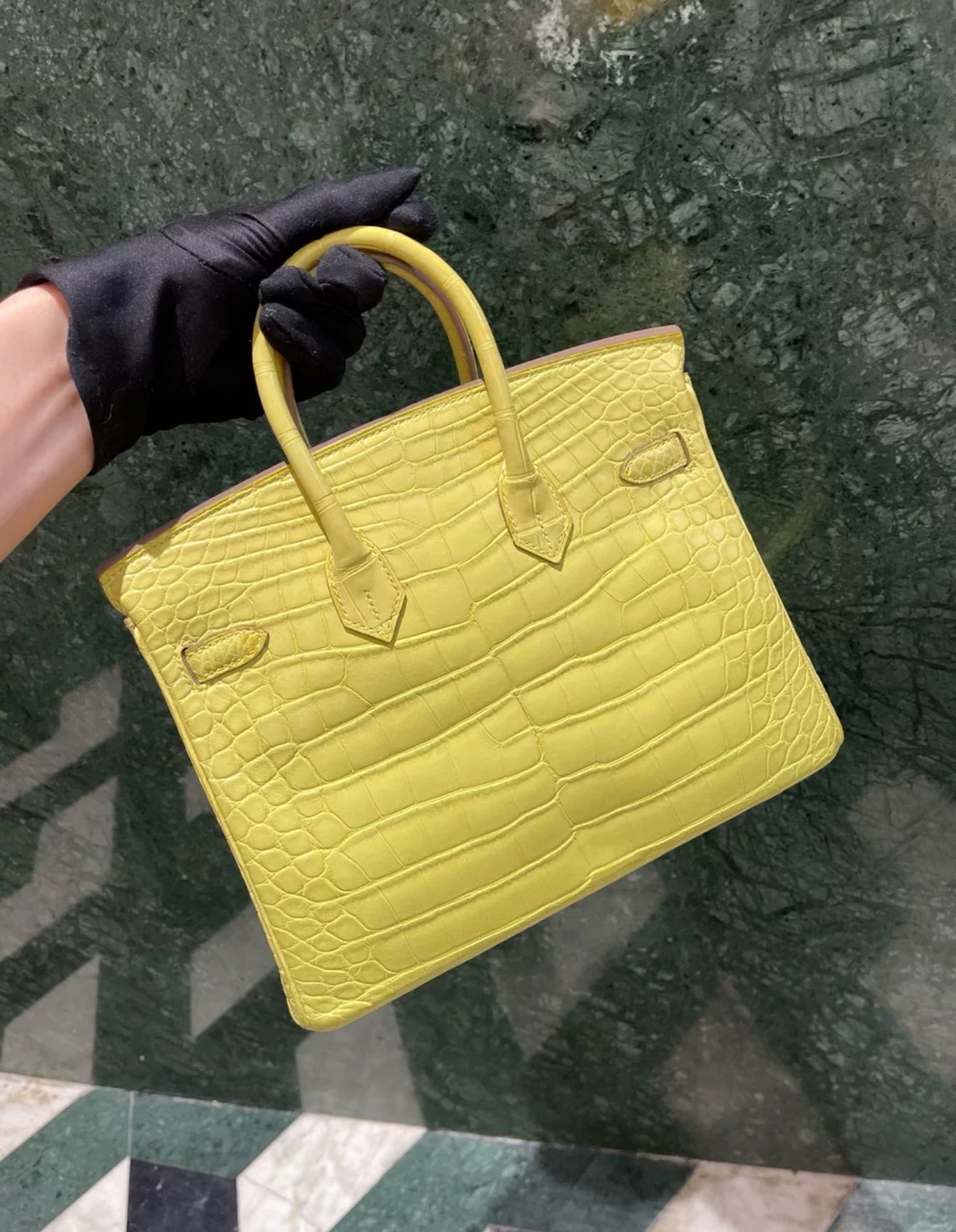 Hermes birkin25 9R Lime Matte Crocodile Leather Palladium Hardware