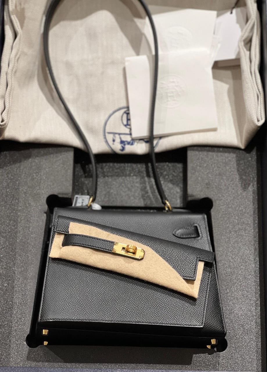 Hermes Kelly En Desordre Black Epsom Gold hardware