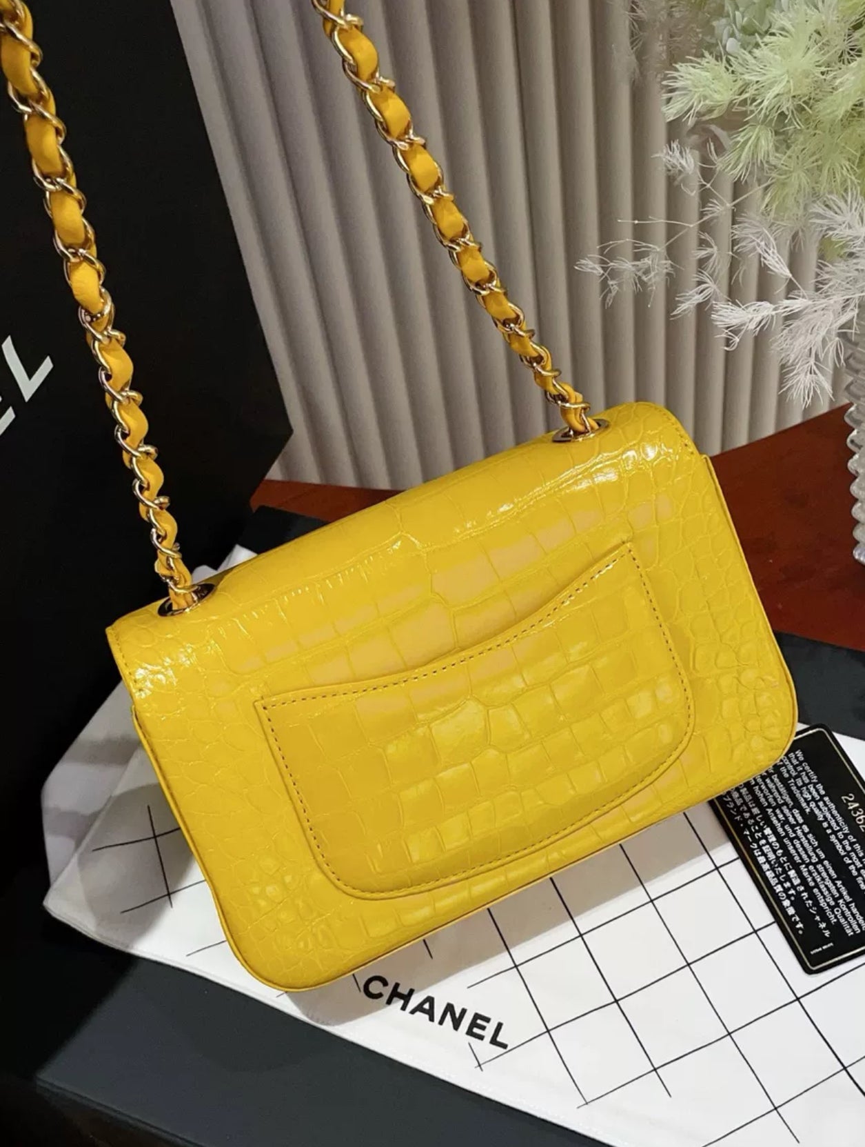 Chanel Mini Yellow Alligator Classic Flap Bag