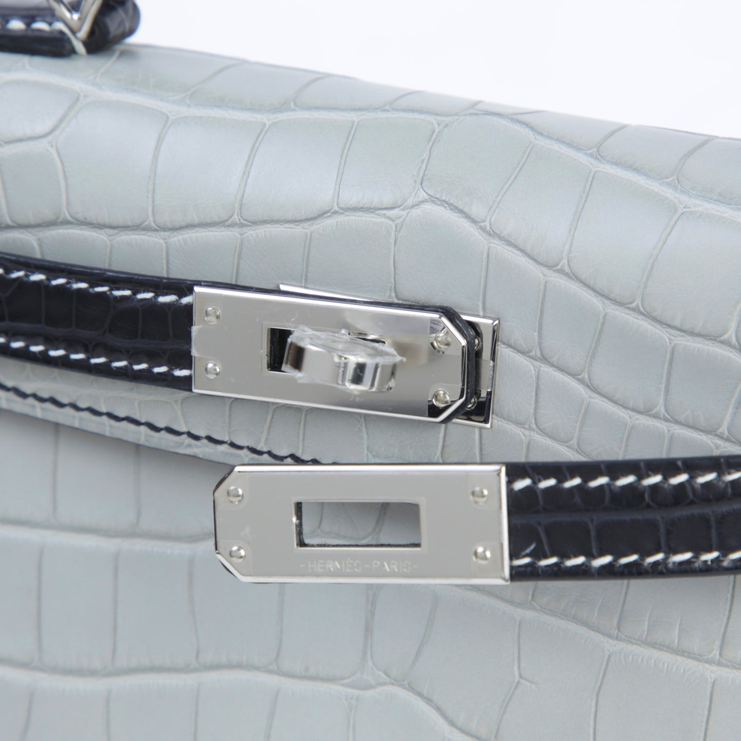 Hermes Mini Kelly 20 Noir Gris Perle Matte Alligator Palladium hardware