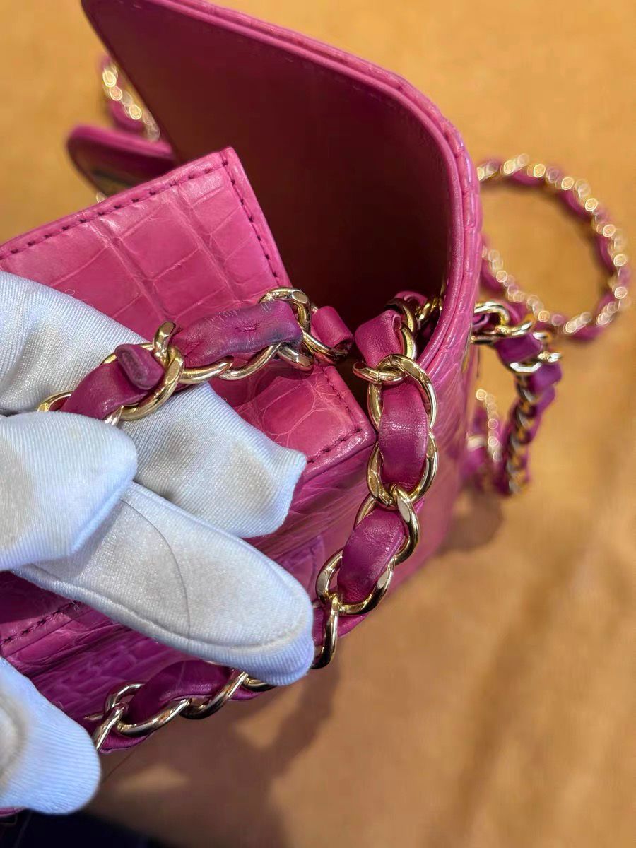 Chanel pink Alligator leather mini flap gold hardware