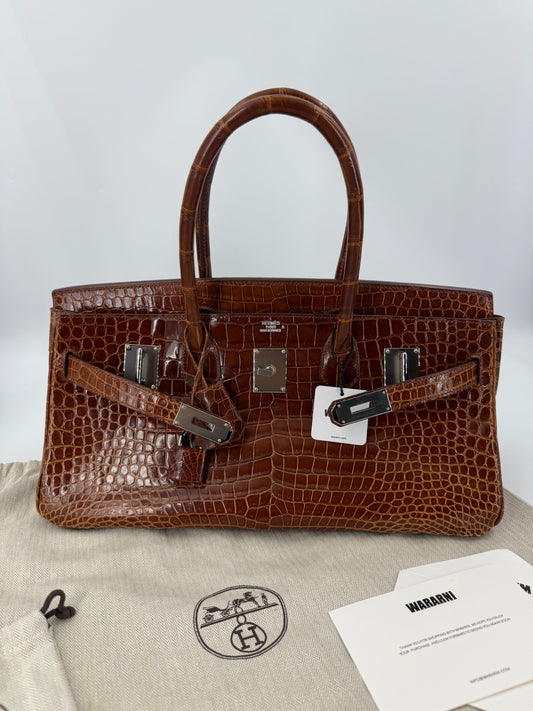 Hermès Birkin Shoulder JPG 42 Miel Shiny Porosus Crocodile Palladium Hardware – Ultra Rare Collector Piece
