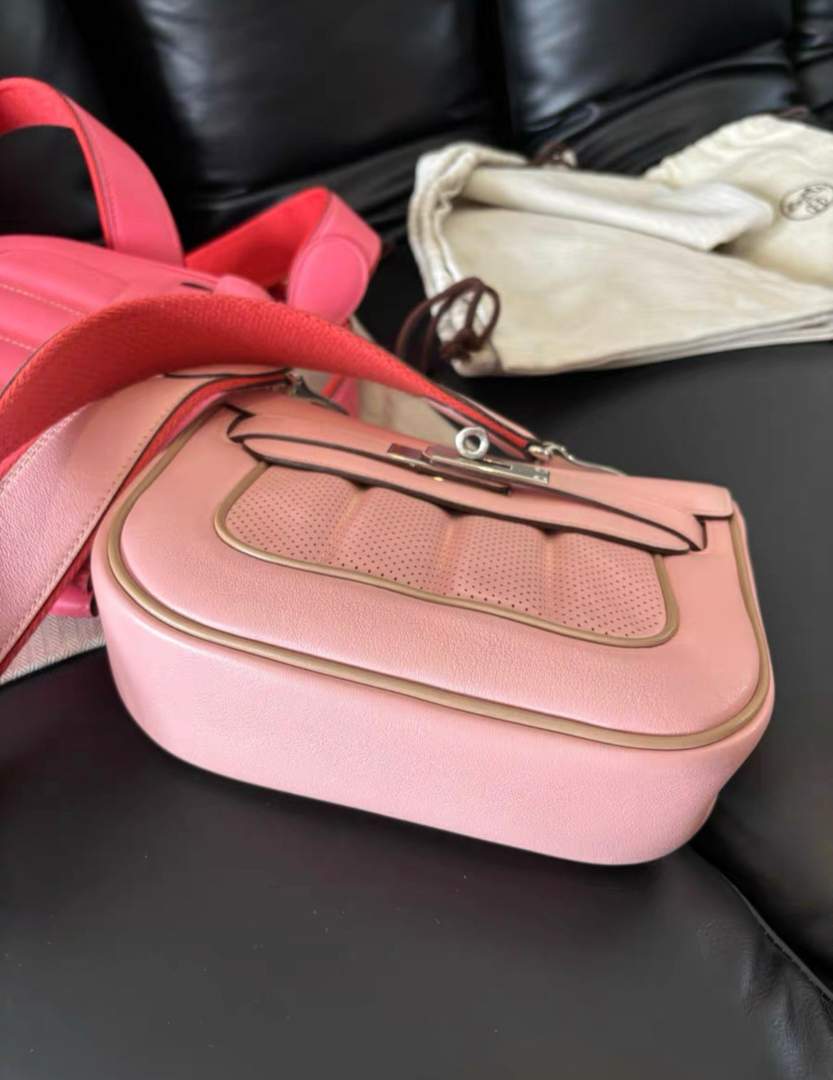 HERMES Swift Leather Mini Berline Shoulder Bag Cherry Blossom Pink