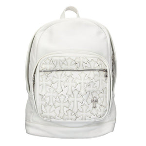 Chrome Hearts Cemetery Cross-Patch Leather Backpack white