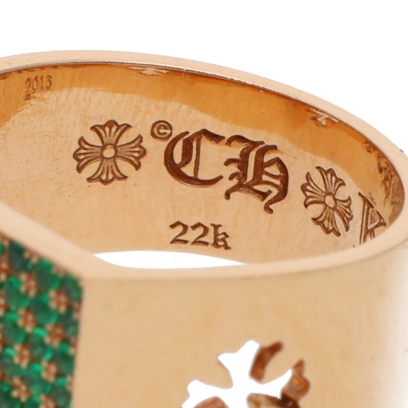 Chrome Hearts PAVE Emerald/Gold Ring 22K CIGAR BAND RING PAVE / Cigar Band