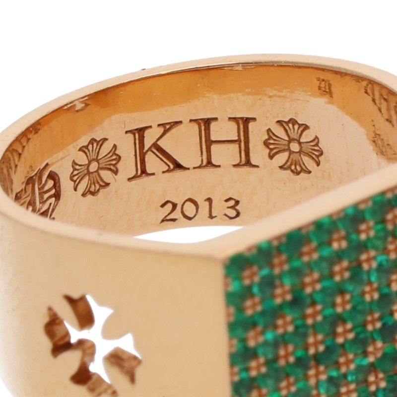 Chrome Hearts PAVE Emerald/Gold Ring 22K CIGAR BAND RING PAVE / Cigar Band