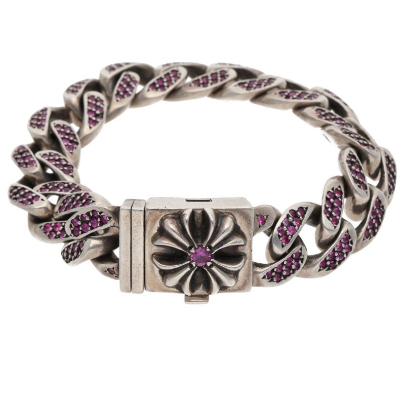 Chrome Hearts PAVE Pink Sapphire/Silver Bracelet BOX CLSC SML CH X P/SAP/BOX CHX Small