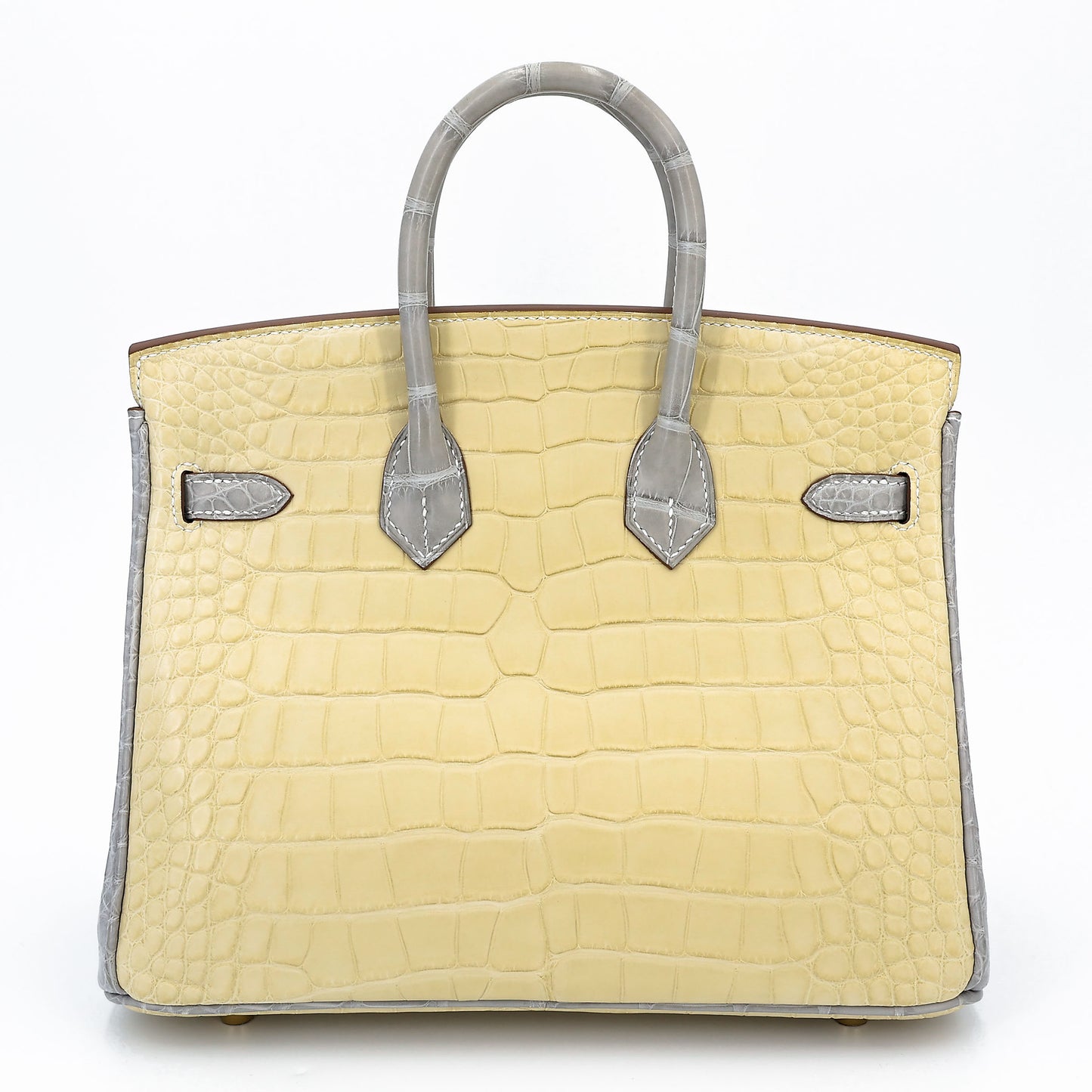 Hermes Birkin 25 HSS Vanille Gris Perle Matte Alligator Brushed Gold hardware