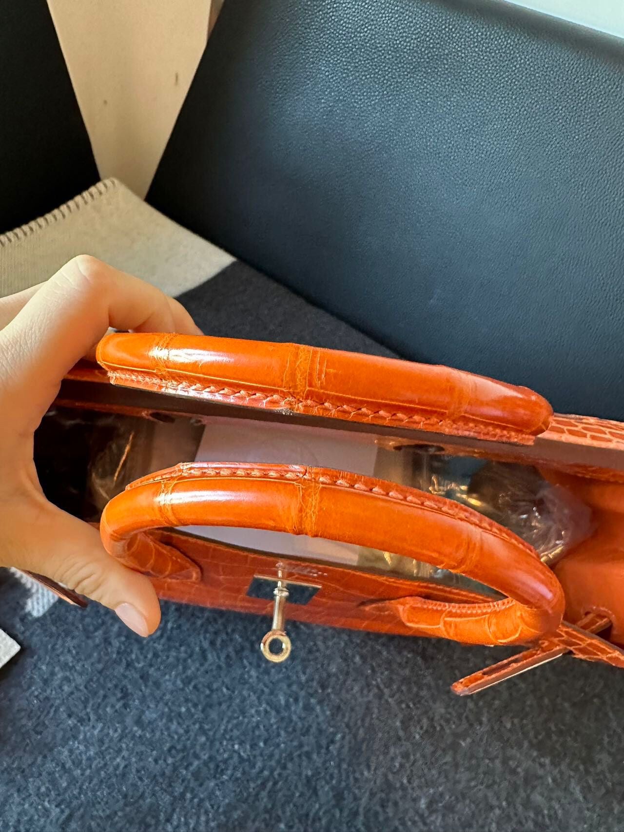 Hermes Birkin 35 Orange Shiny Crocodile Leather Palladium Hardware