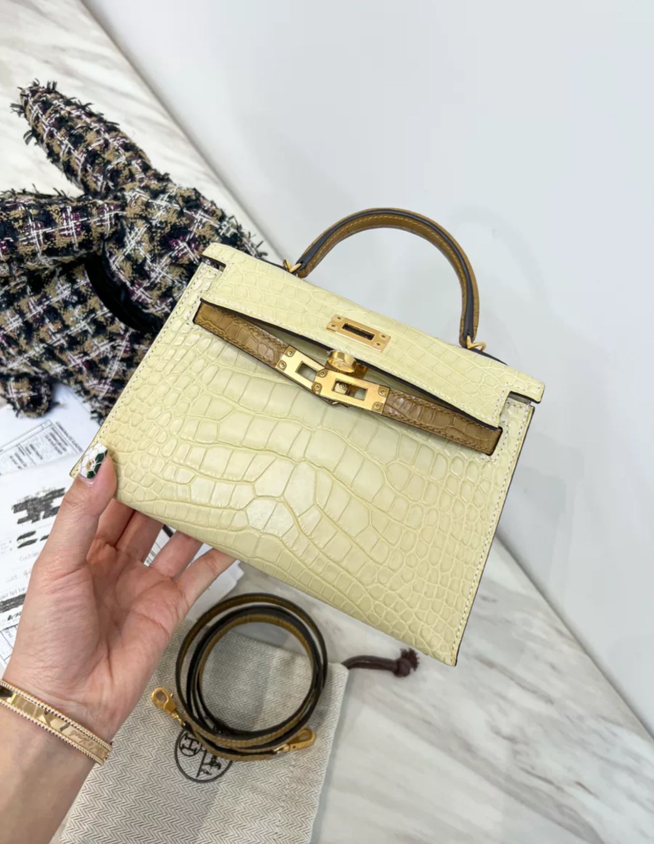 Hermes Mini Kelly 20 Vanille Matte Alligator