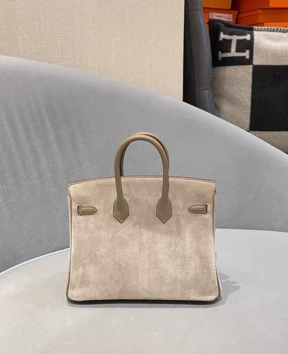 Hermes Birkin 25 Grizzly Suede Gris Swift Palladium Hardware