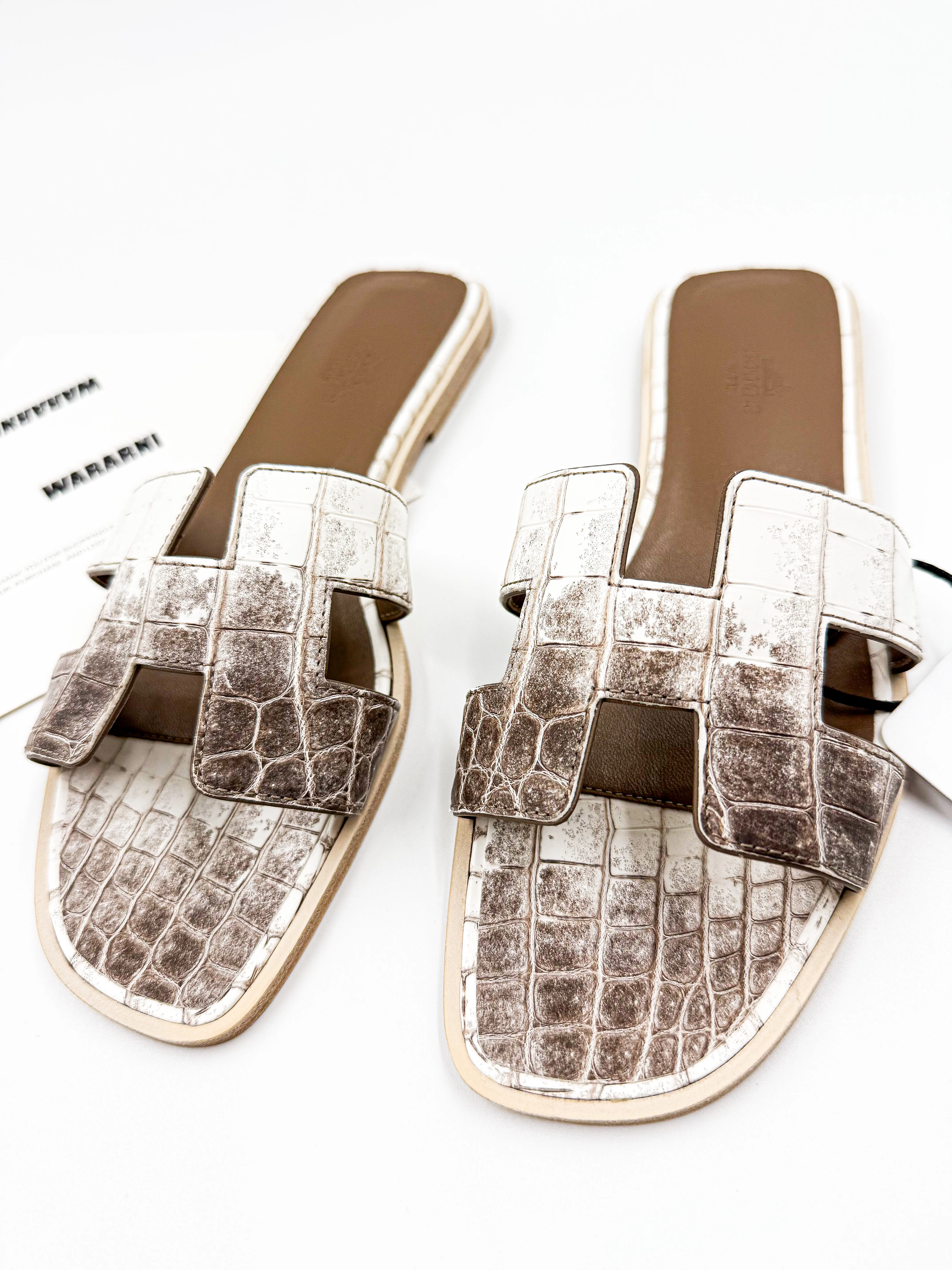 Hermès Oran Sandals in Himalaya Niloticus Crocodile - size 38