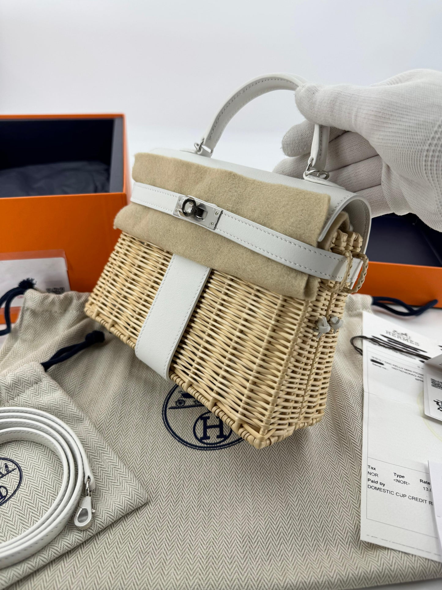 Hermès Mini Kelly 20 “Picnic” White Swift Leather  Palladium Hardware