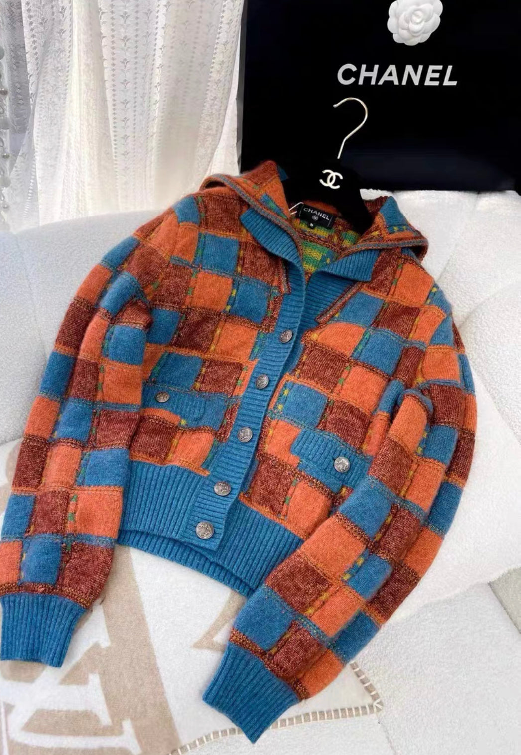 Chanel Paris-Salzburg 2015 Blue, Brown  orange knitted jacket size 36