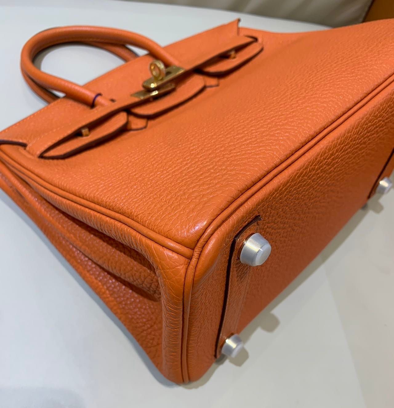 Hermes Birkin 25 Orange Togo Leather Gold Hardware
