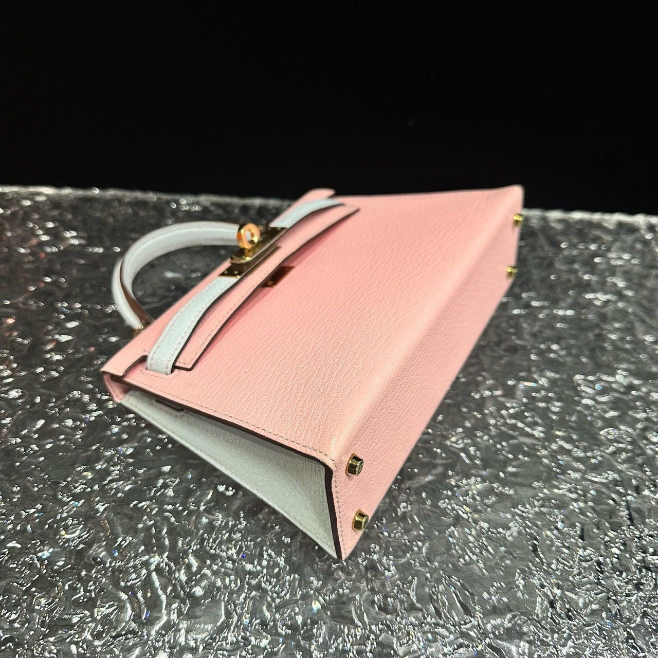 Hermes Mini Kelly II 20 Rose Sakura  Gris Perle Chèvre Gold Hardware