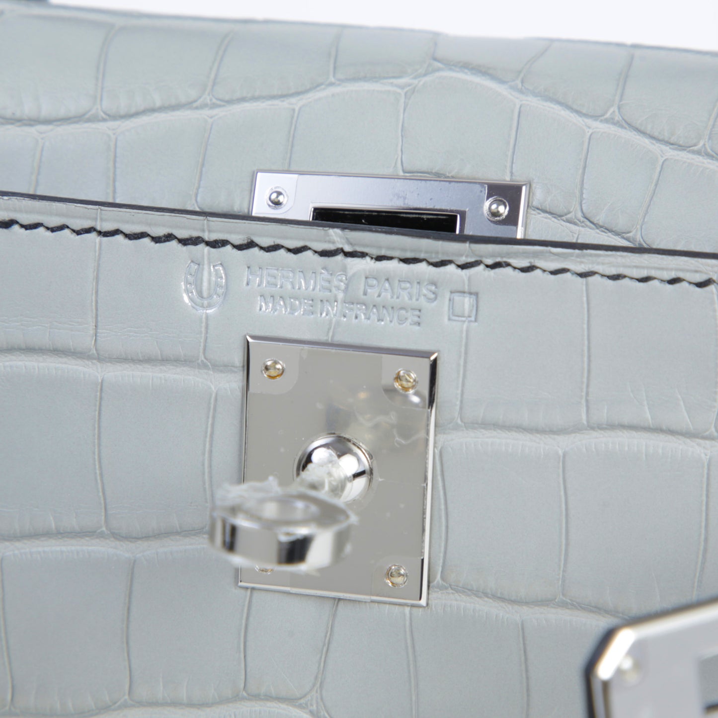 Hermes Mini Kelly 20 Noir Gris Perle Matte Alligator Palladium hardware