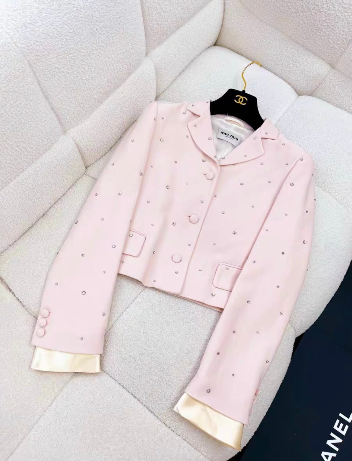 Miu Miu rhinestone-embellished pink jacket size 38