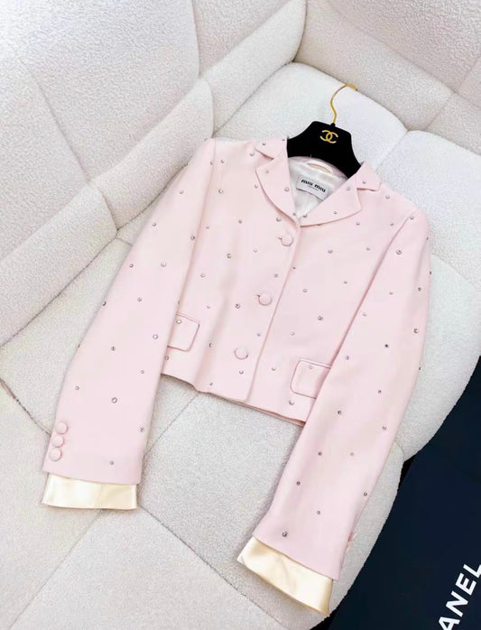 Miu Miu rhinestone-embellished pink jacket size 38
