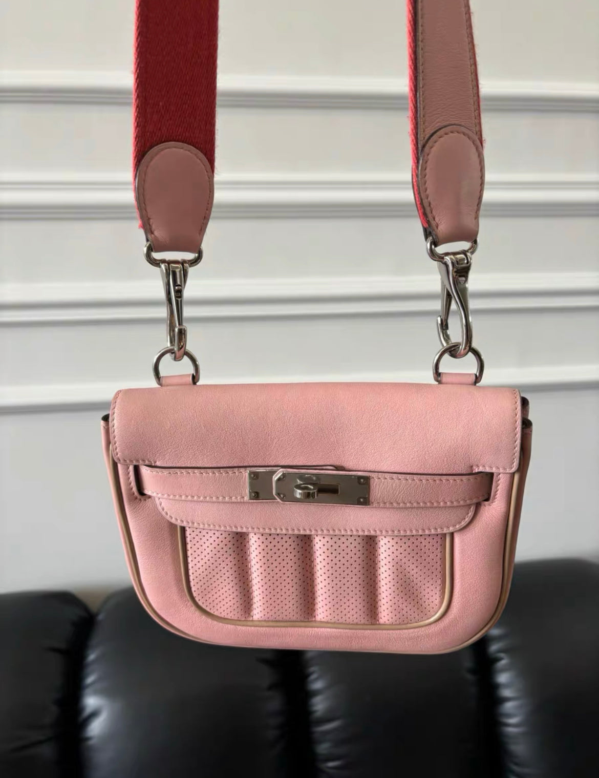 HERMES Swift Leather Mini Berline Shoulder Bag Cherry Blossom Pink