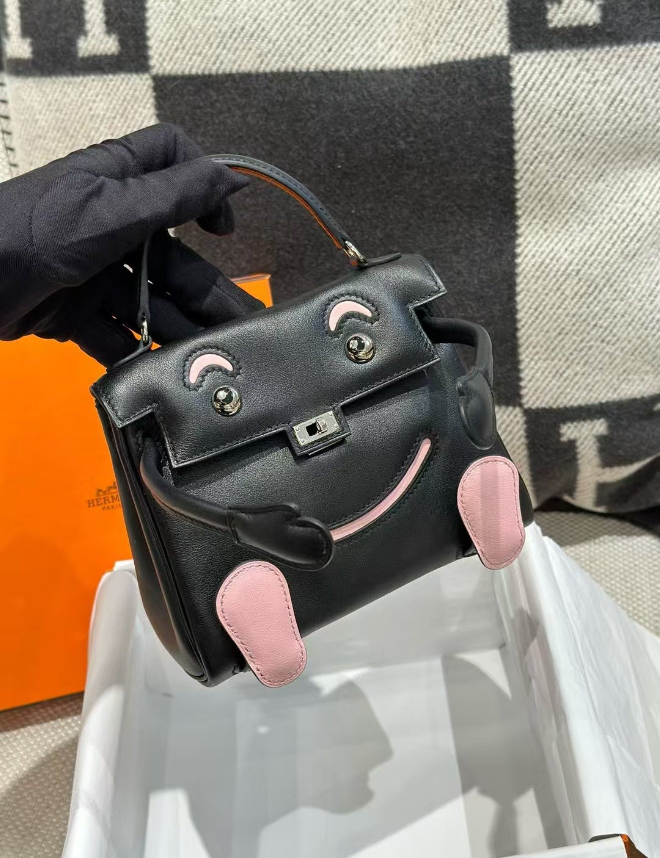 Hermès Kelly Doll Black  Pink Palladium Hardware