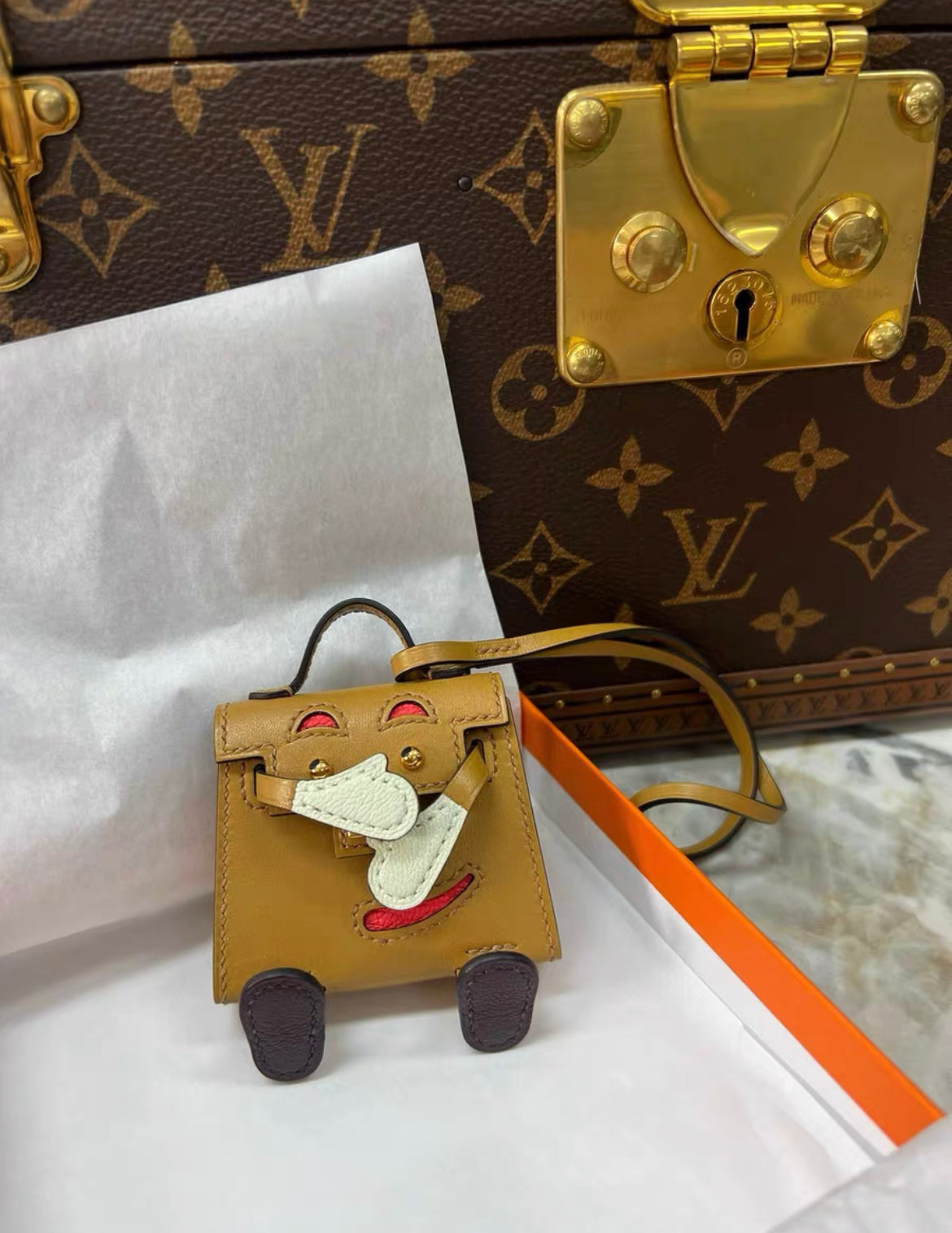 Hermes Limited Edition Quelle Idole Doll Bag Charm Sable Mushroom Havane  Black