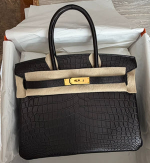 Hermes Birkin 30 Black Matte Niloticus Gold Hardware