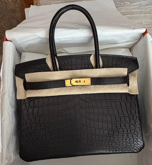 Hermes Birkin 30 Black Matte Niloticus Gold Hardware