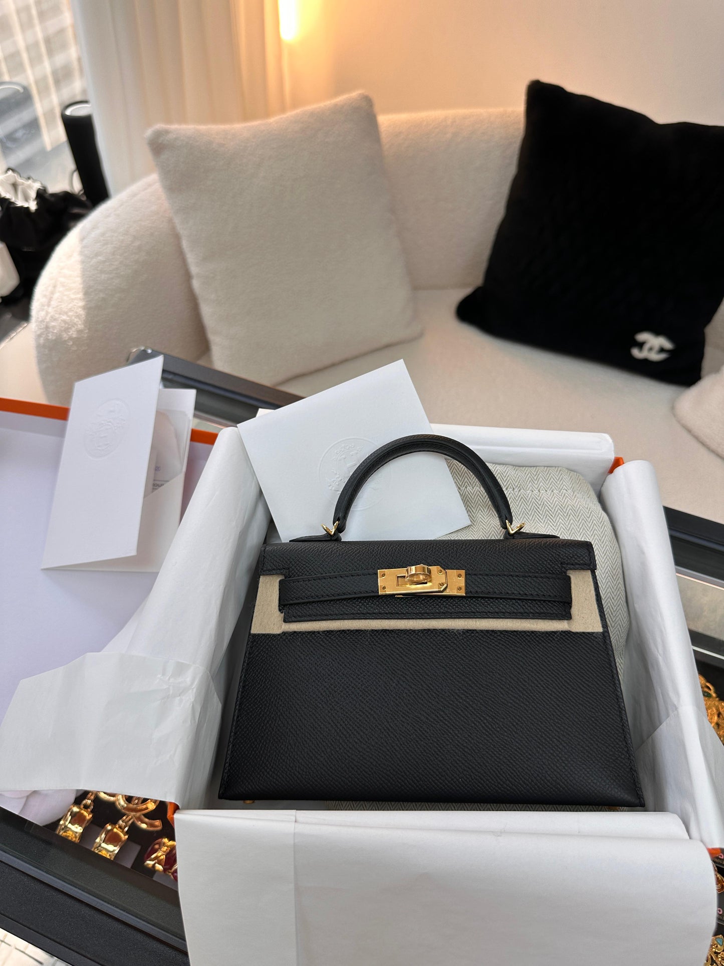 Hermès Kelly Black Epsom Mini Gold Hardware