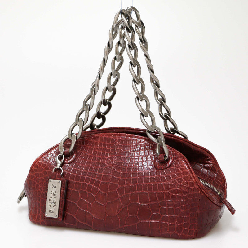 Rare Chanel 19A burgundy Alligator bag with silver hardware shoulder bag