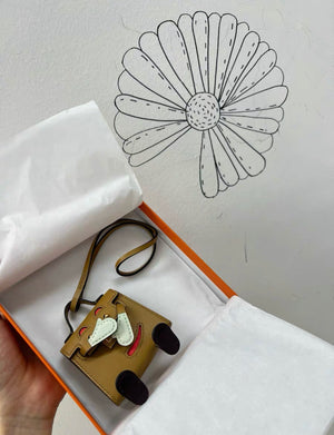 Hermes Limited Edition Quelle Idole Doll Bag Charm Sable Mushroom Havane  Black