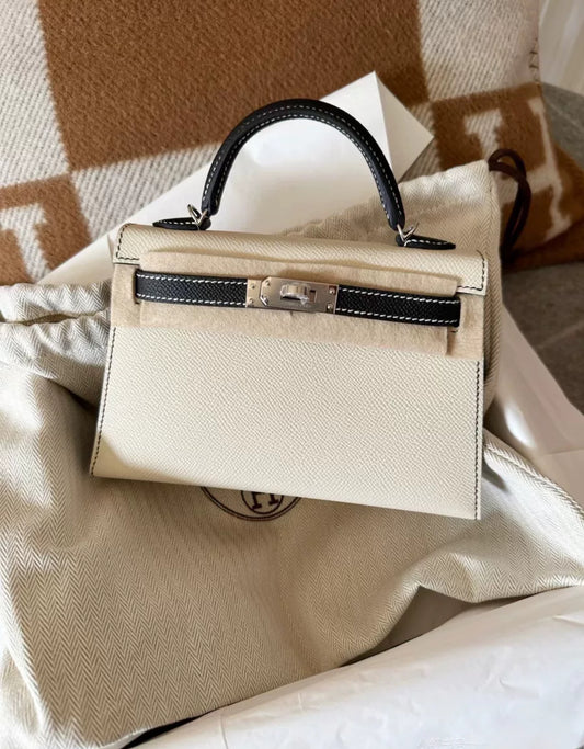 Hermes Mini Kelly 20 Black  Craie Epsom Leather Palladium Hardware