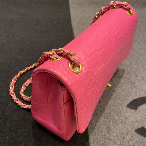 Super Rare Chanel Medium flap Pink Barbie Matte Alligator leather with gold hardware