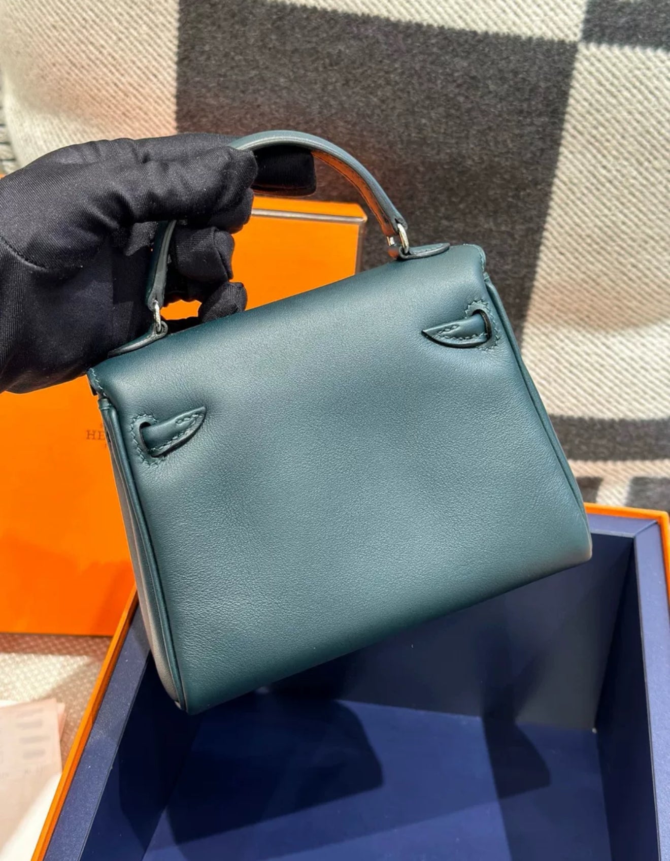 Hermes kelly doll Green Cypress Swift leather with Palladium Hardware