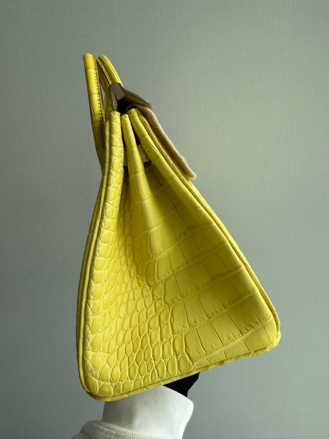 Hermes Birkin 25 Lime Yellow Matte Crocodile Palladium Hardware Handbag