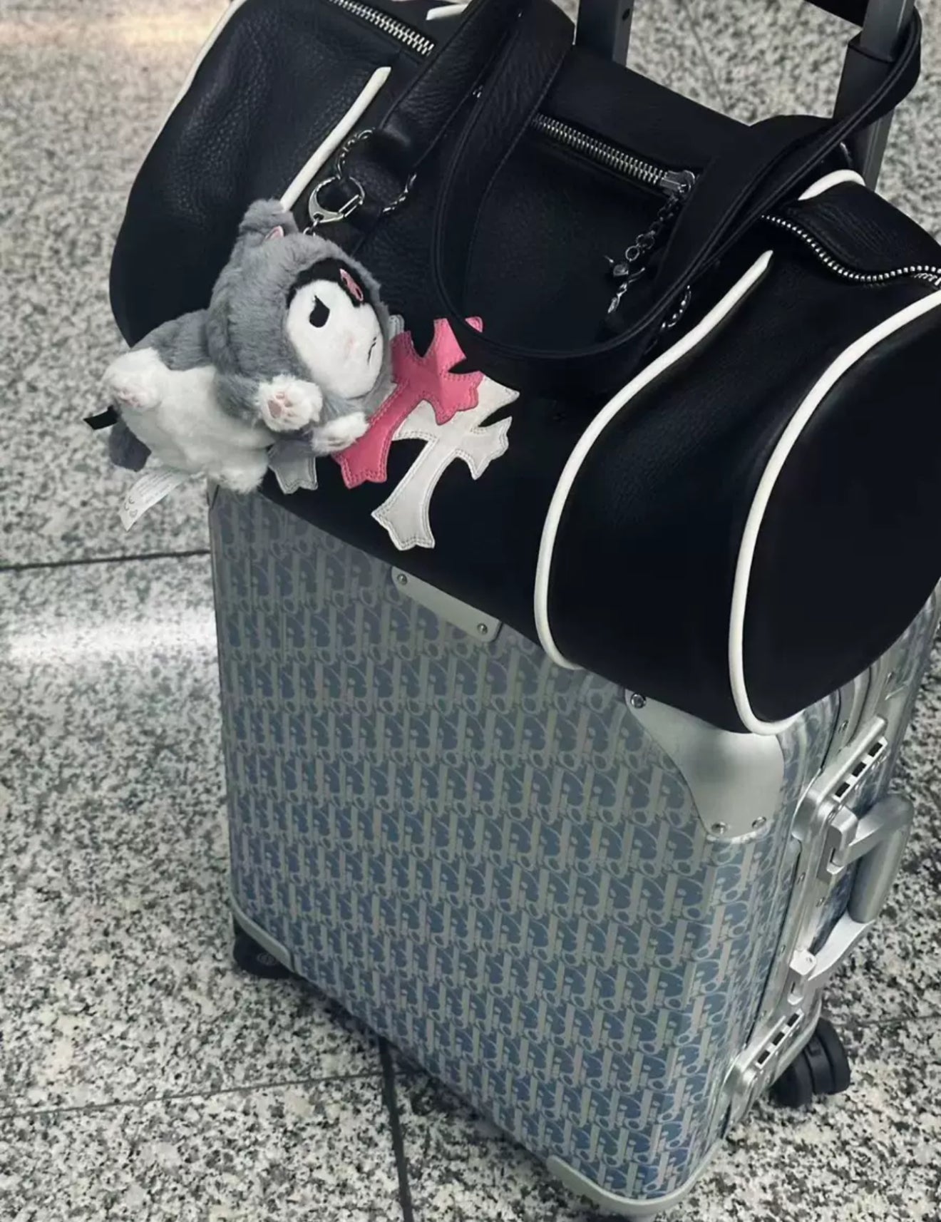 Chrome Hearts White Pink Cem Cross Domino Duffle Bag