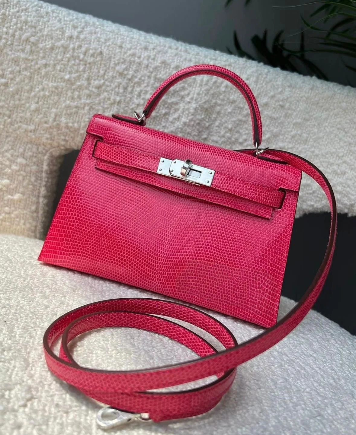 Hermes Mini Kelly 20 Bougainvillier Lizard Palladium hardware