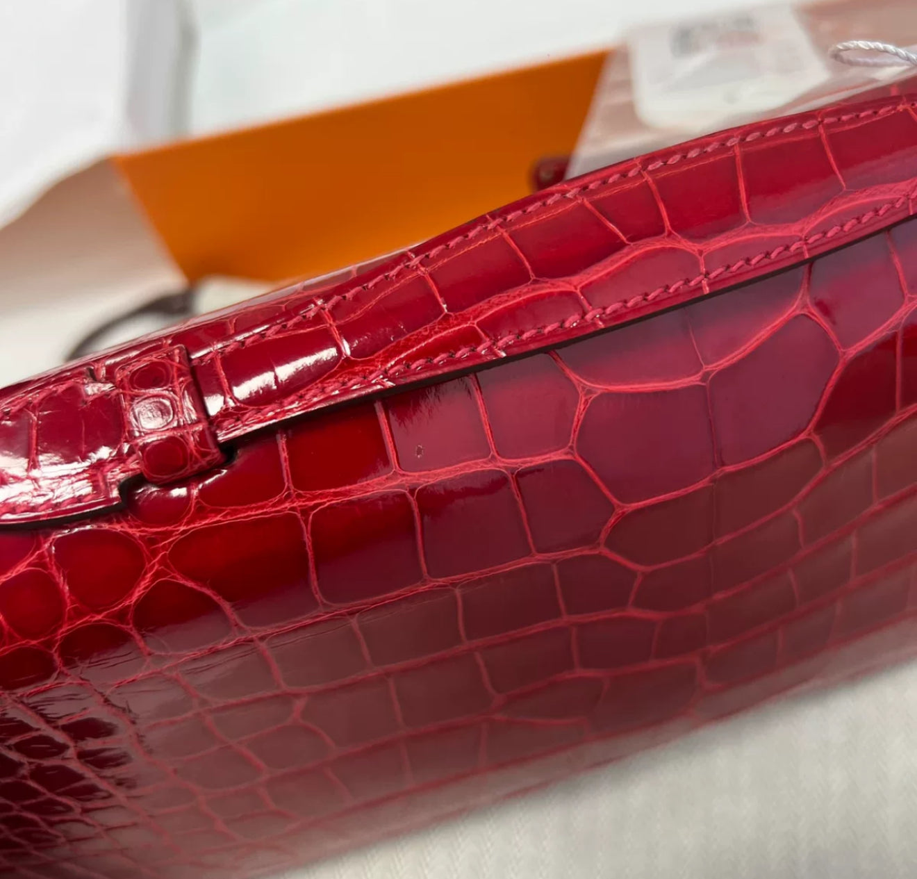 Hermes Kelly Cut Red Alligator Leather Gold Hardware