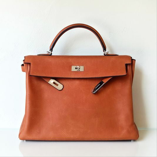 Hermès kelly 40 Taurillon Saddle Fauve Leather Palladium Hardware