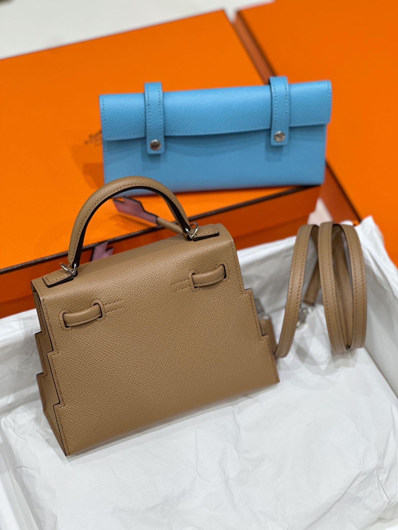 HERMÈS PICTO KELLY DOLL QUELLE IDOLE CHAI, MAUVE SYLVESTRE, BLEU CELESTE AND TERRE BATTUE EPSOM PALLADIUM HARDWARE