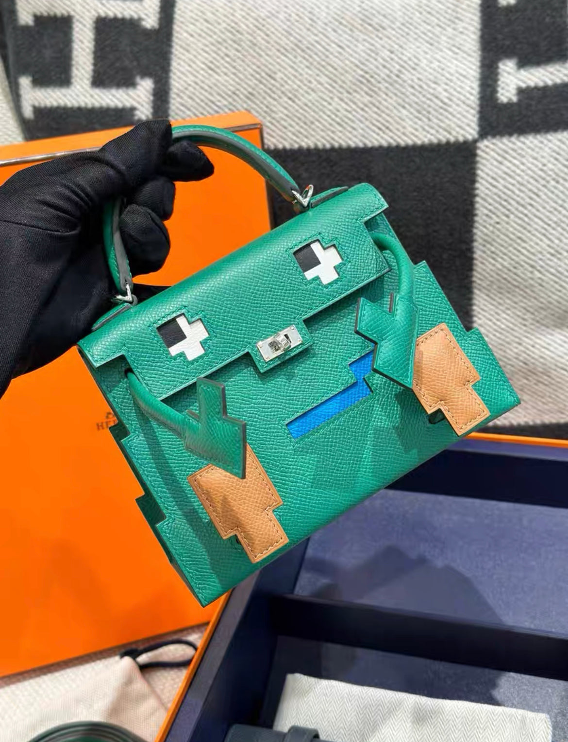 Hermes Kelly Picto Vert Vertigo  Gris Misty Epsom Palladium Hardware