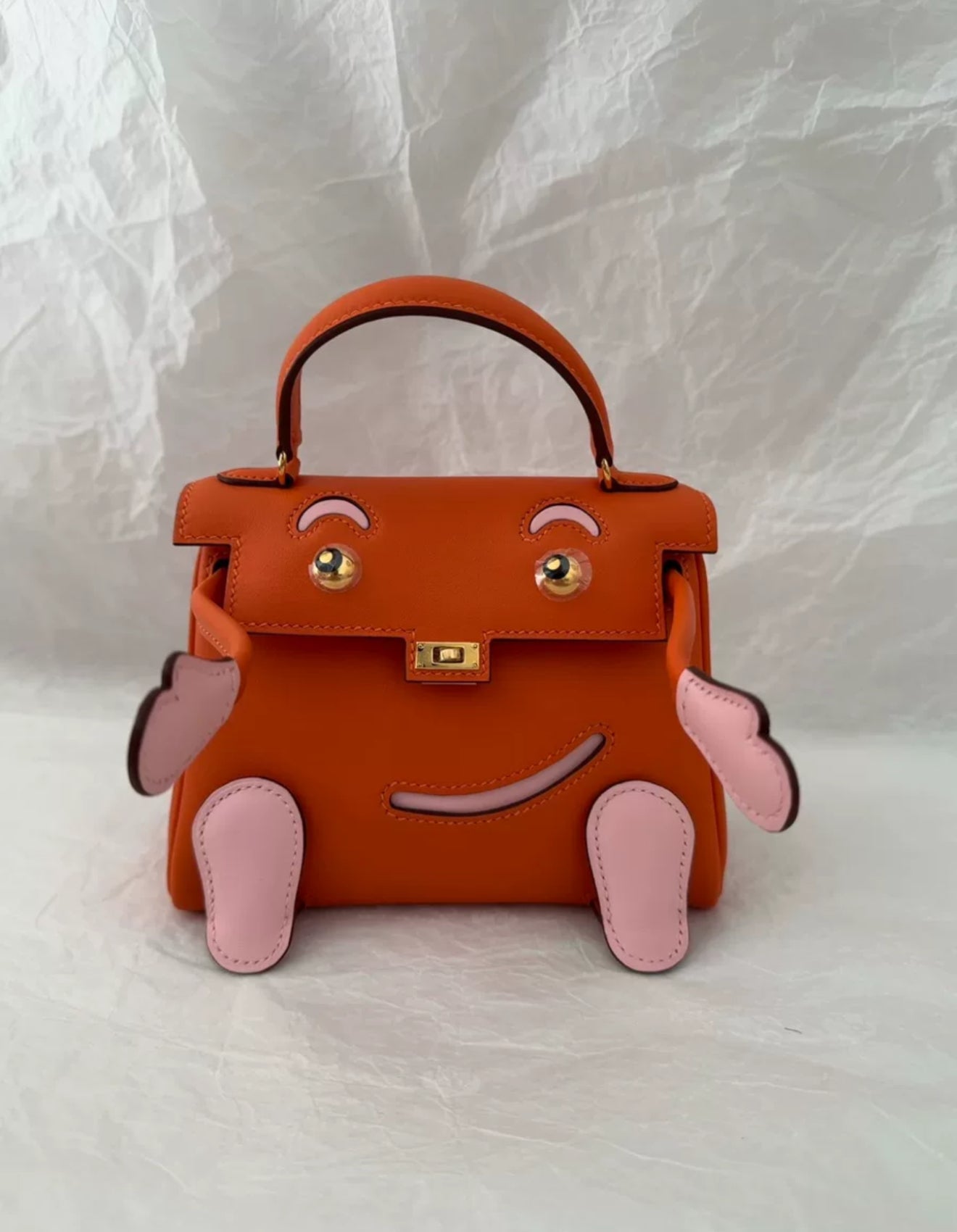 Hermes kelly doll Orange Rose Sakura Swift leather with Gold Hardware