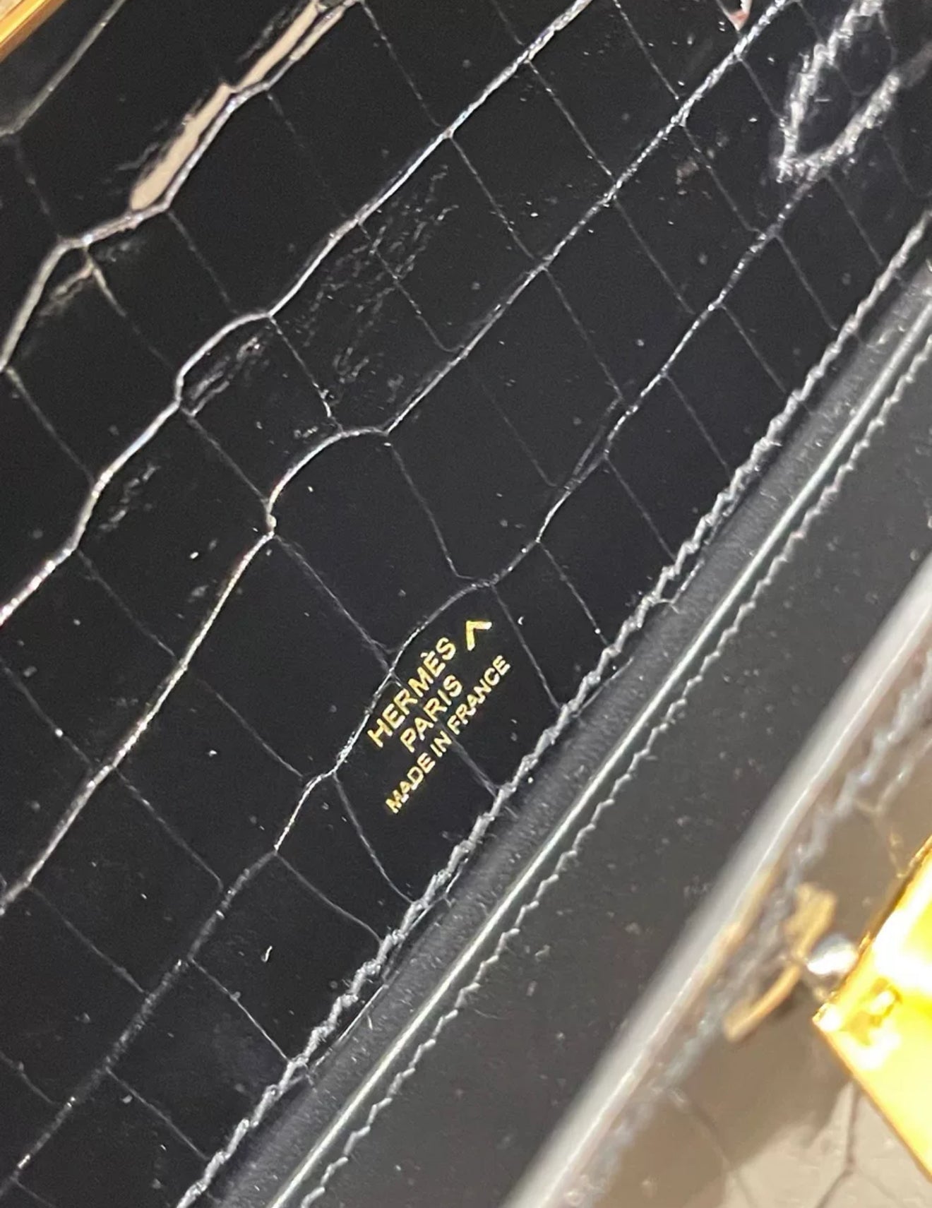 Hermes Kelly Pochette Black Shiny Crocodile Gold Hardware