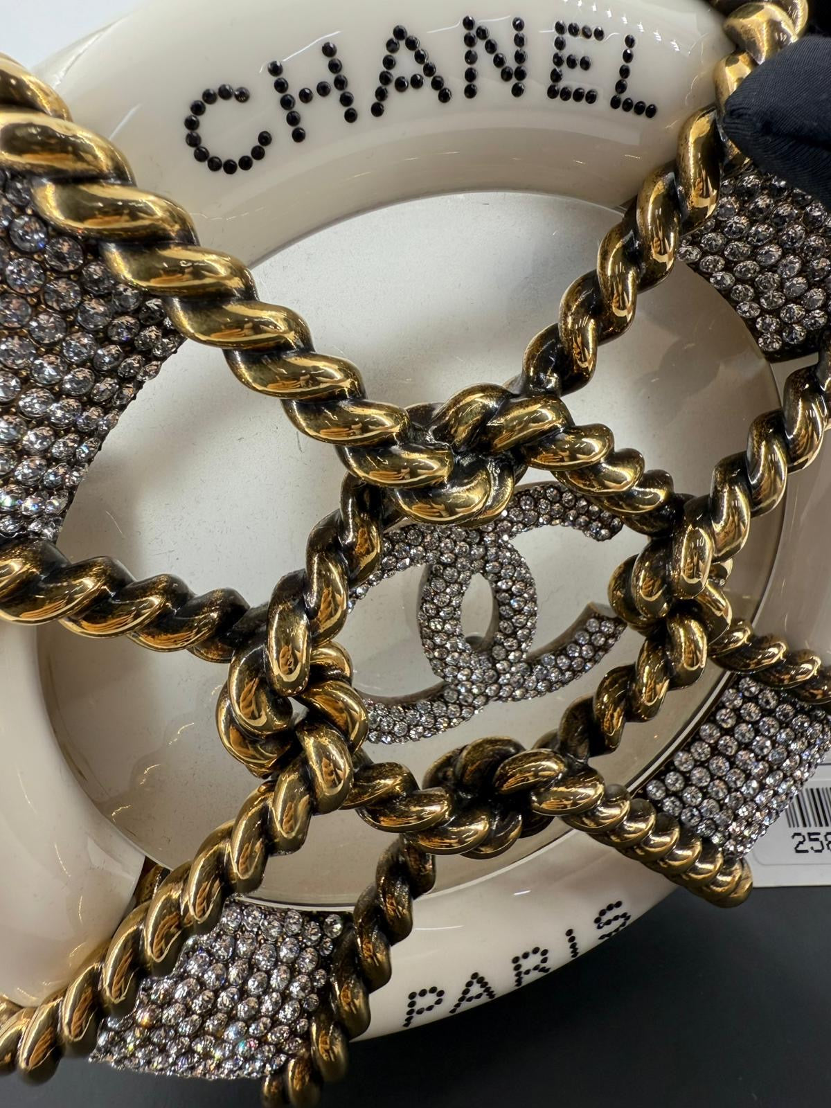 Chanel White Strass and Resin Nautical Wheel Minaudière Bronze Hardware, 2018 Métiers Dart