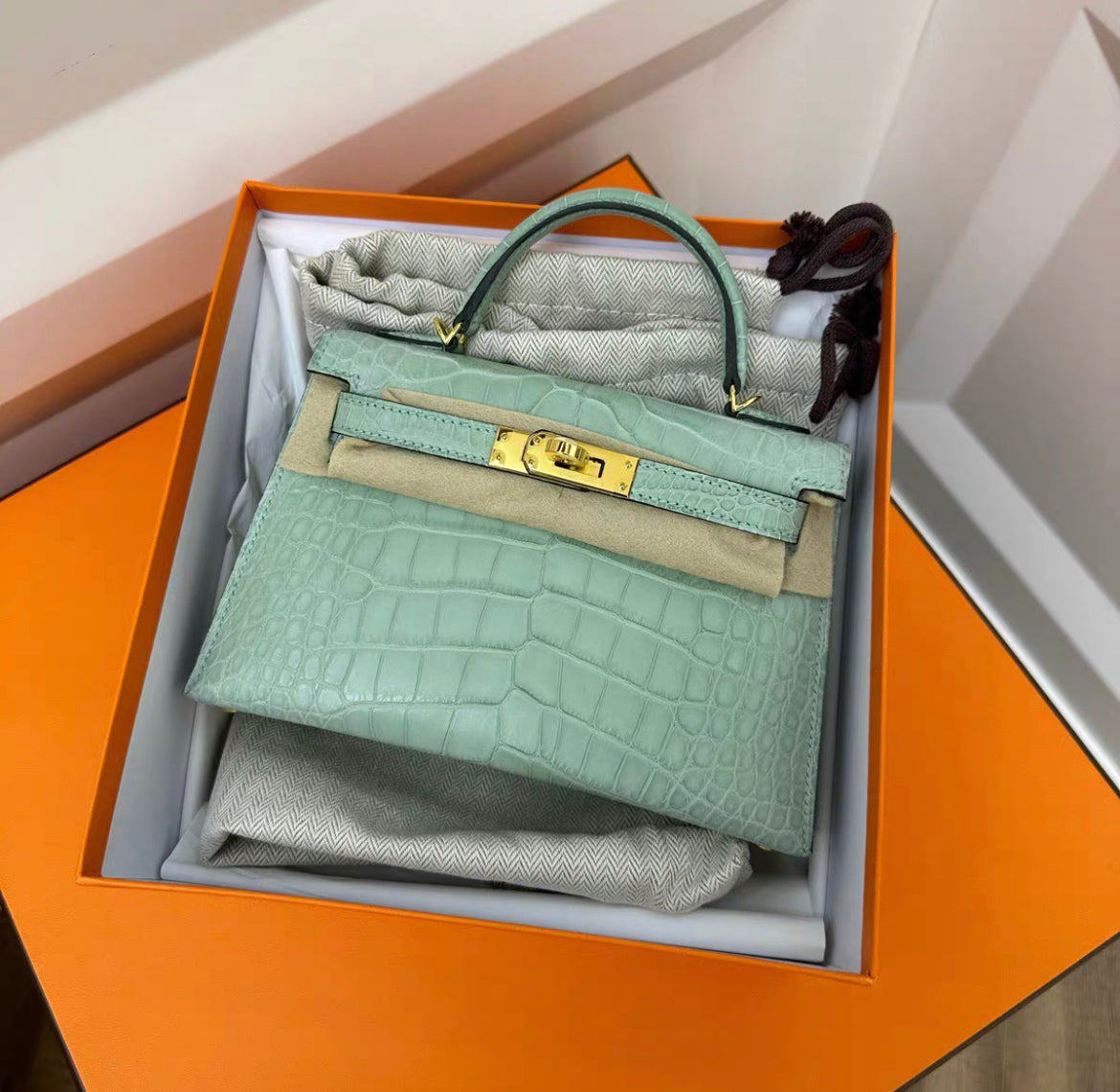 Hermes Mini Kelly 20 Vert deau Matte Alligator leather gold hardware