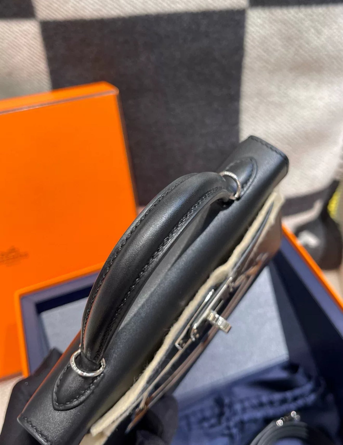 Hermès Mini Kelly Cheval De Bois Noir / Black Tadelakt Palladium Hardware