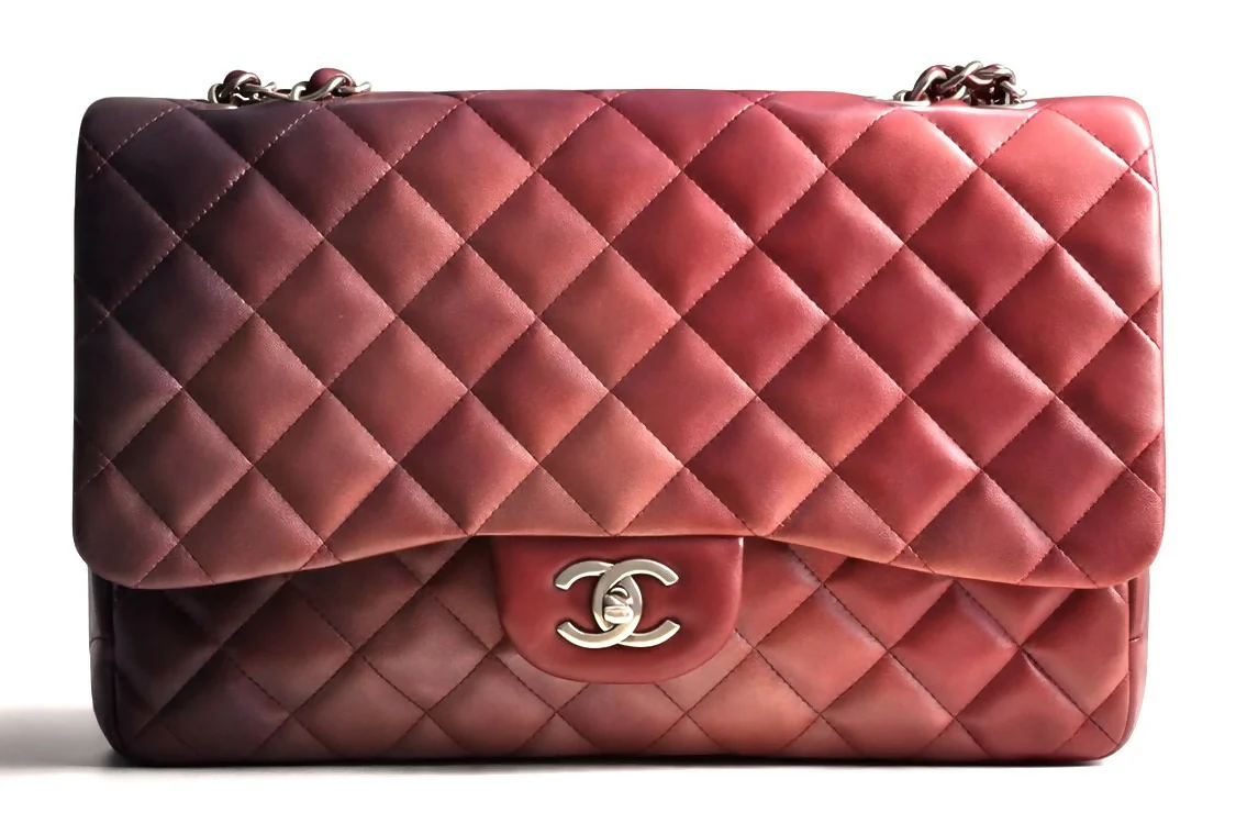 Chanel Jumbo Classic Ombre Pink Burgundy Quilted Lambskin Single Flap Bag