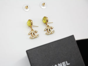 Chanel Vintage 05A Rhinestone Yellow Dangle Stud Earrings