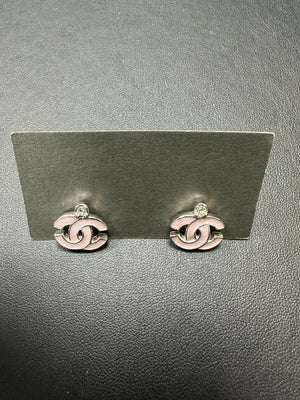 Chanel Vintage 04P Rhinestone Matte Purple Silver CC Stud Earrings