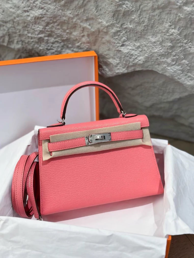 Hermes Mini kelly K4 Summer Pink Epsom leather palladium hardware